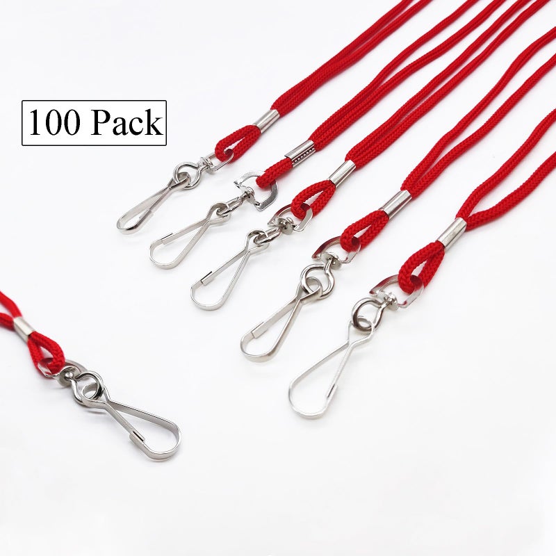 HOSL 100 Pack Badge Lanyards Business ID Card Lanyards Employee Students Lanyard Round 36" With Swivel Hook (Red) - Image 2